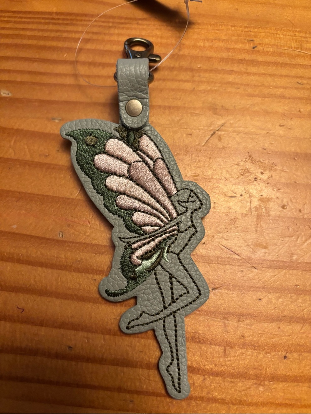 Portland Leather Pistachio Fairy Bag Charm with Pink and Green Embroidy - NEW